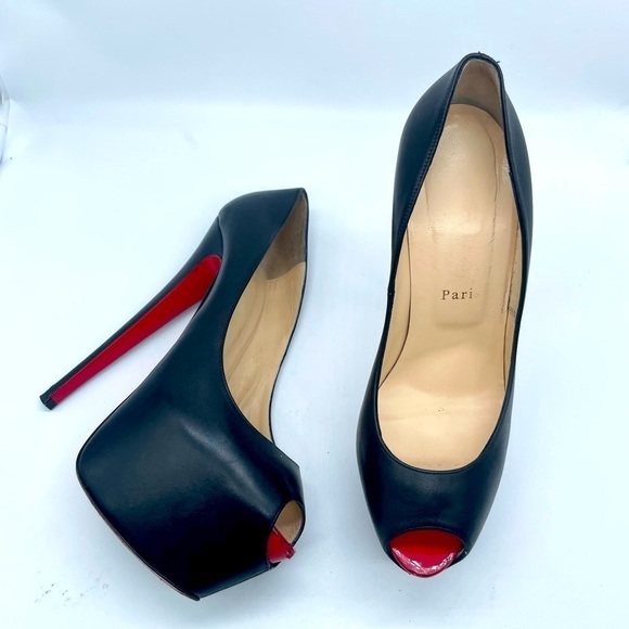 Christian Louboutin Shoes - Christian Louboutin Black Leather Peep toe Highness pumps 160mm 39.5